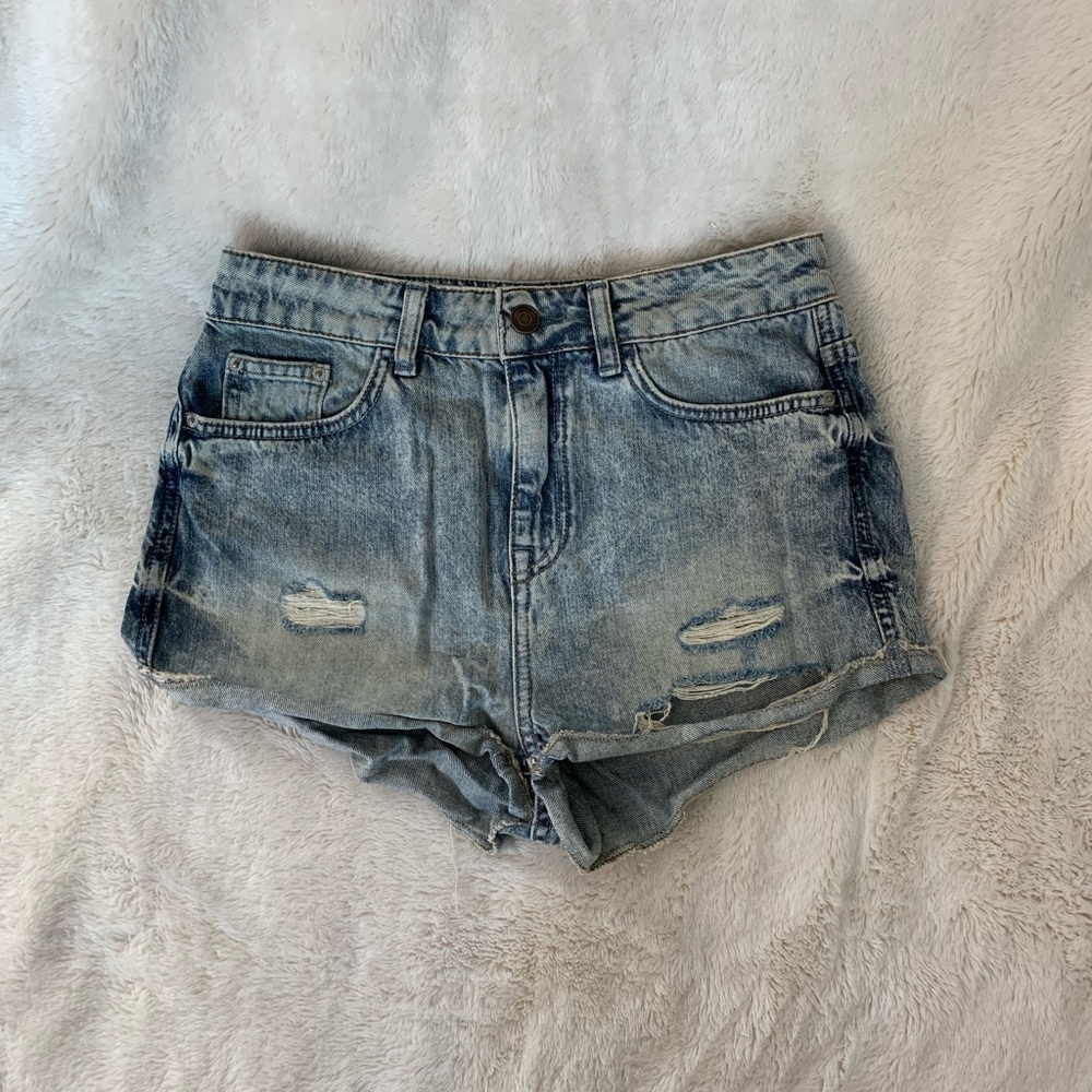 Topshop Hallie Denim Distressed Denim Shorts
